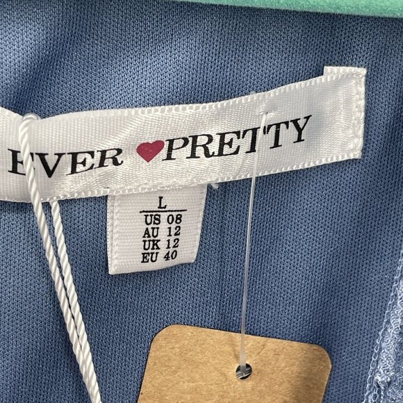 NWT Ever Pretty Hi Lo Chiffon Midi Dress sz L Illusion Lace Top Rhinestone Blue - Picture 6 of 11